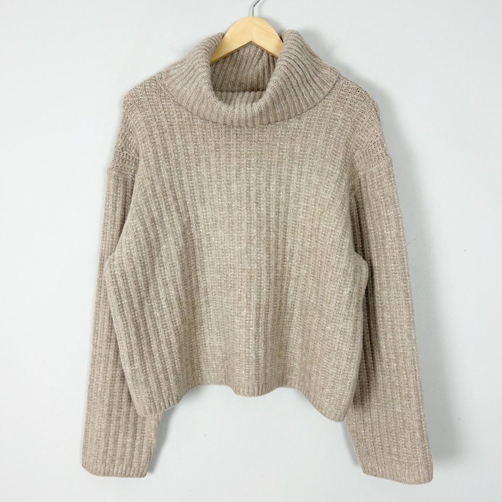 NEW Tan‎ Chunky Knit Turtleneck Sweater Winter Cozy Relaxed Size XL Women's
